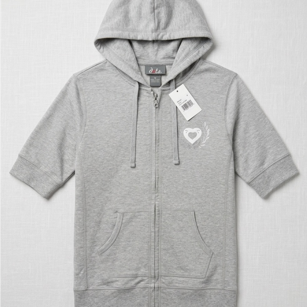 Dots Gray Short-Sleeve Zip Hoodie for Kids